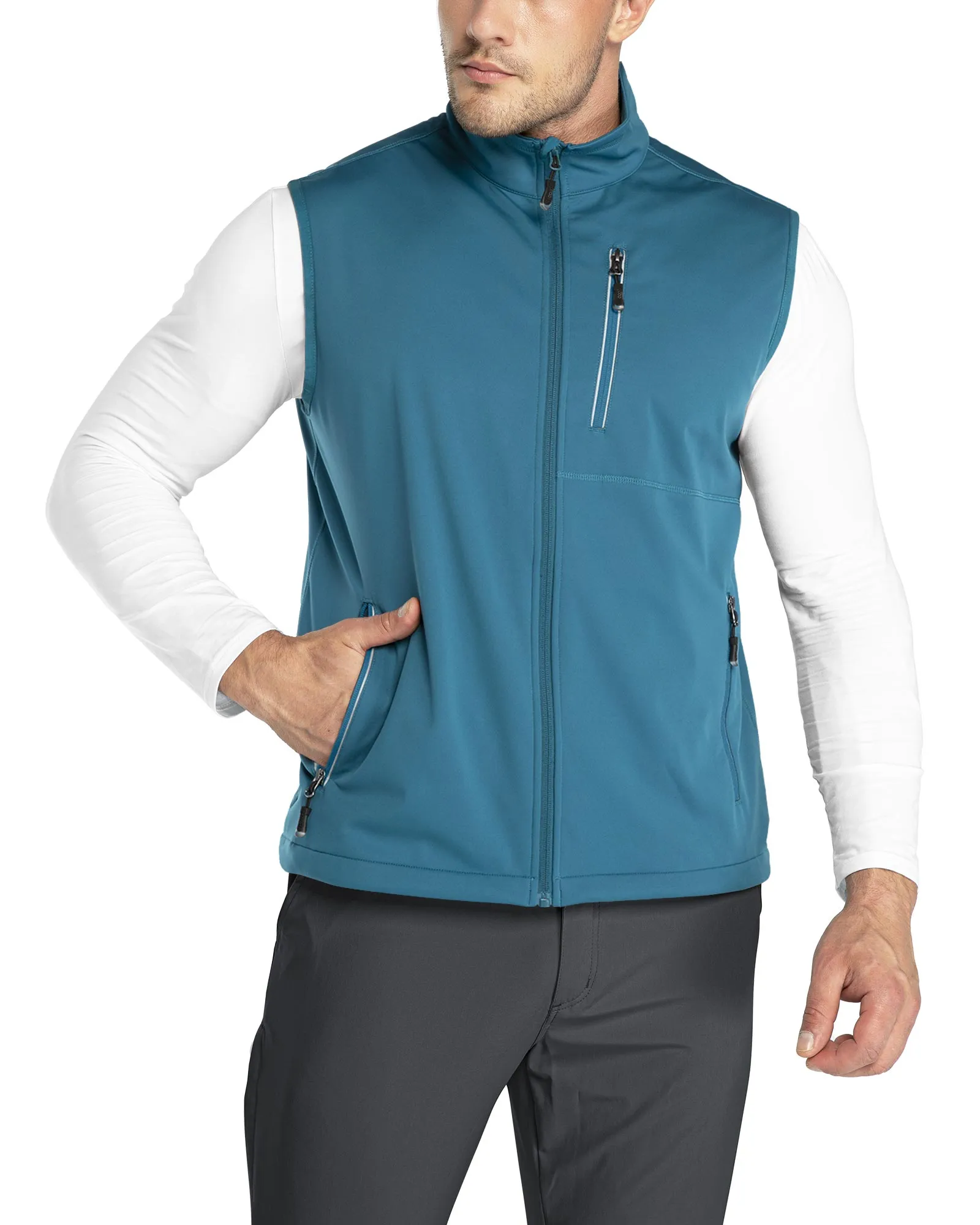 0.88lbs 10000mm Waterproof 10000 Level Breathable Men's Windproof Vest Outerwear with 6 Pockets Reoflective Design