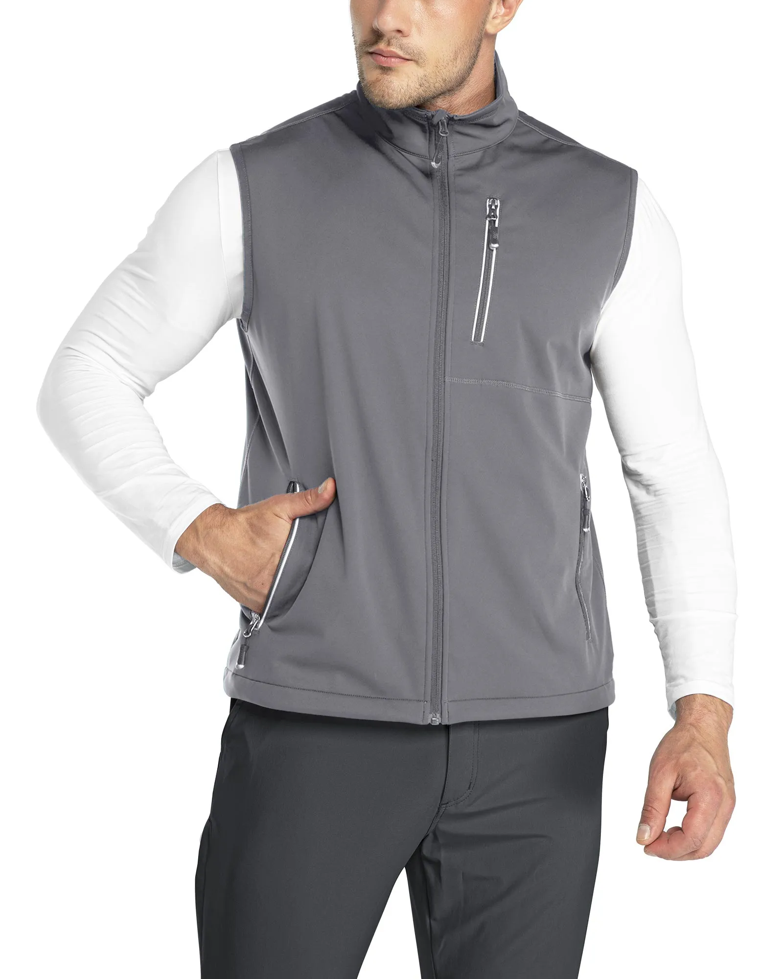 0.88lbs 10000mm Waterproof 10000 Level Breathable Men's Windproof Vest Outerwear with 6 Pockets Reoflective Design