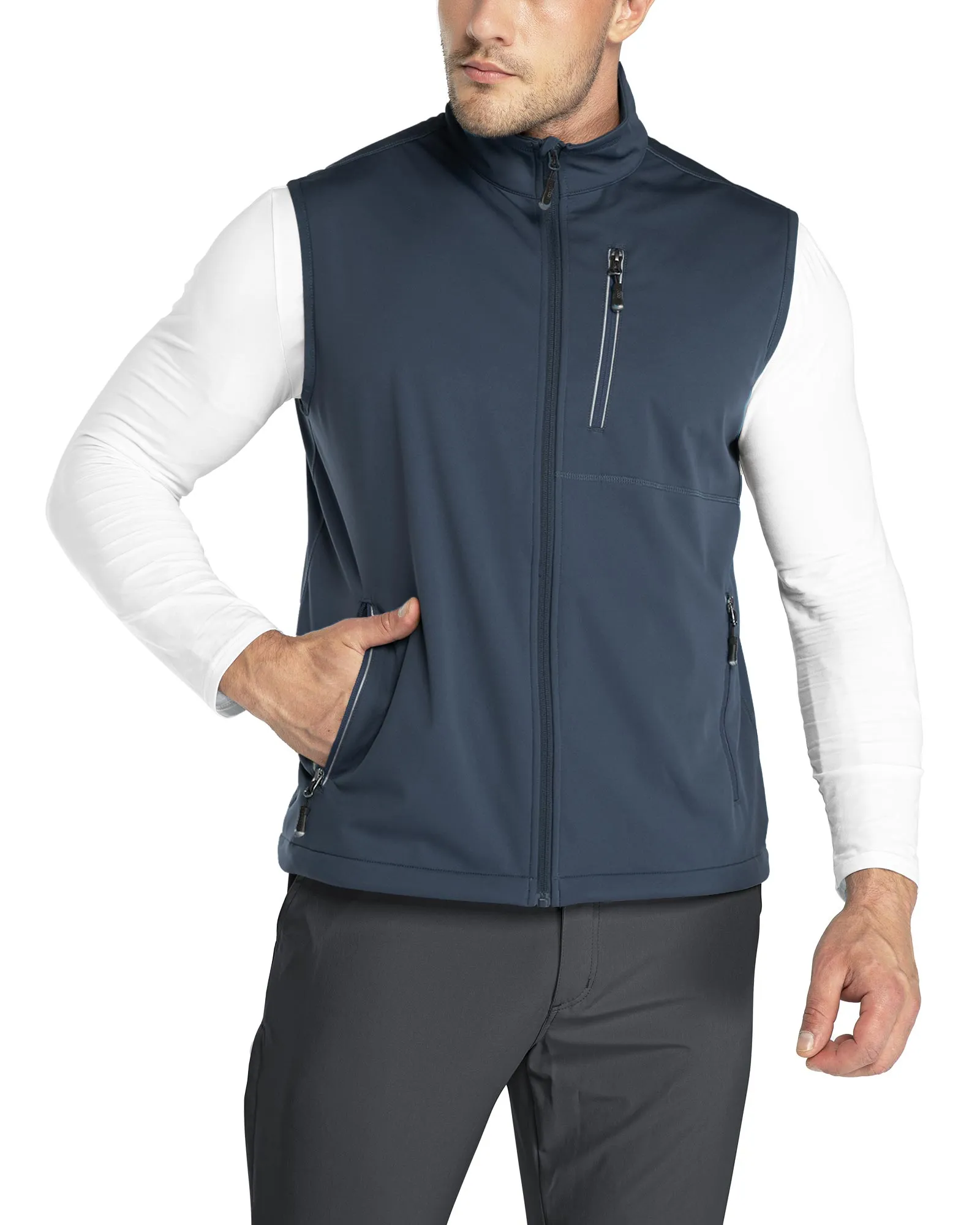 0.88lbs 10000mm Waterproof 10000 Level Breathable Men's Windproof Vest Outerwear with 6 Pockets Reoflective Design