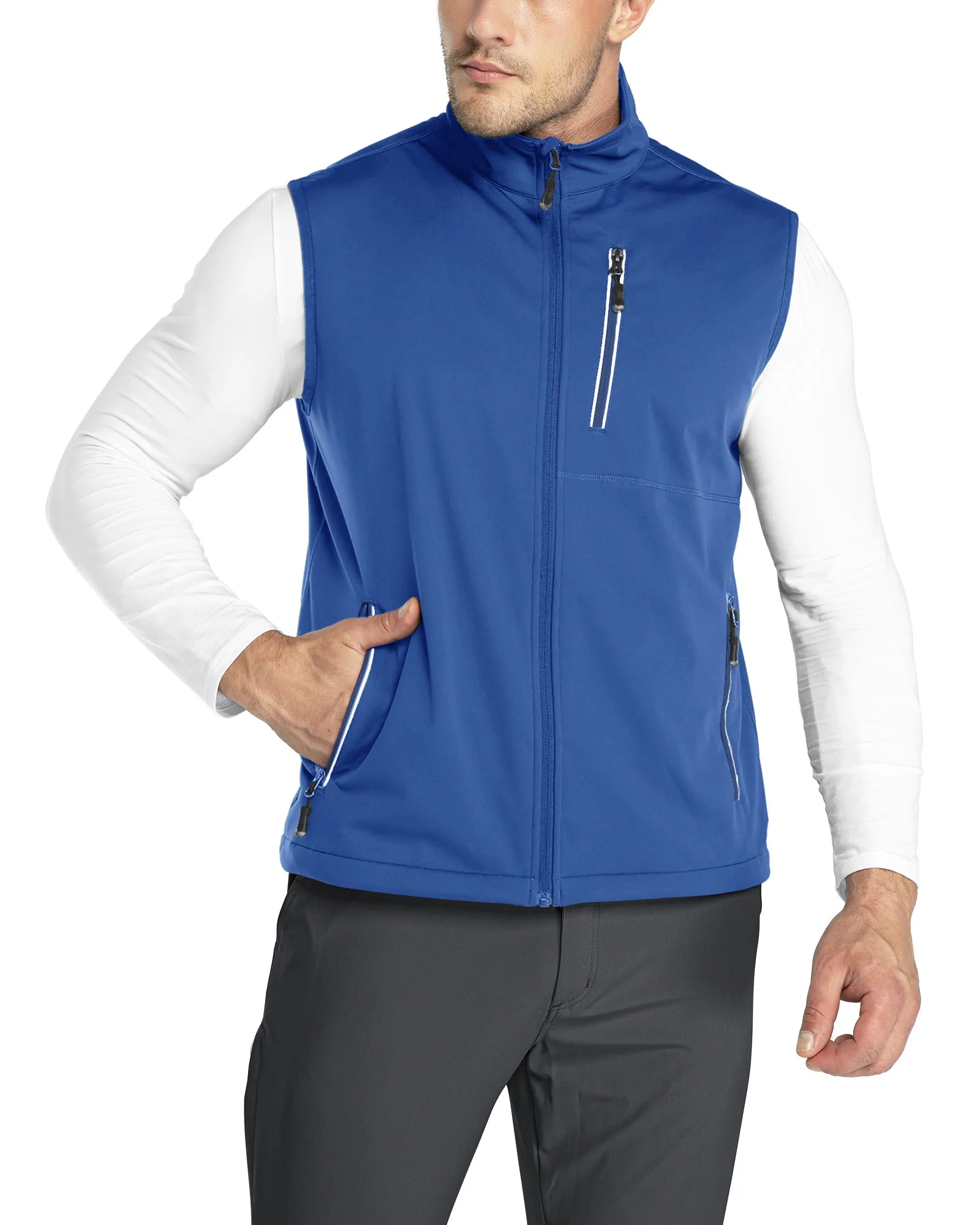 0.88lbs 10000mm Waterproof 10000 Level Breathable Men's Windproof Vest Outerwear with 6 Pockets Reoflective Design