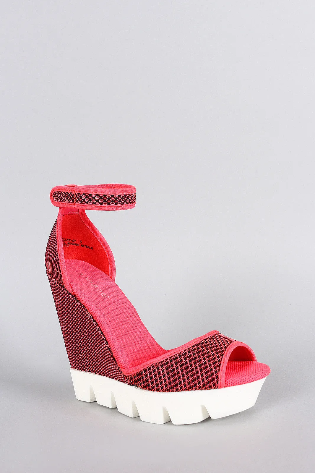 Bamboo Neon Mesh Lug Sole Platform Wedge