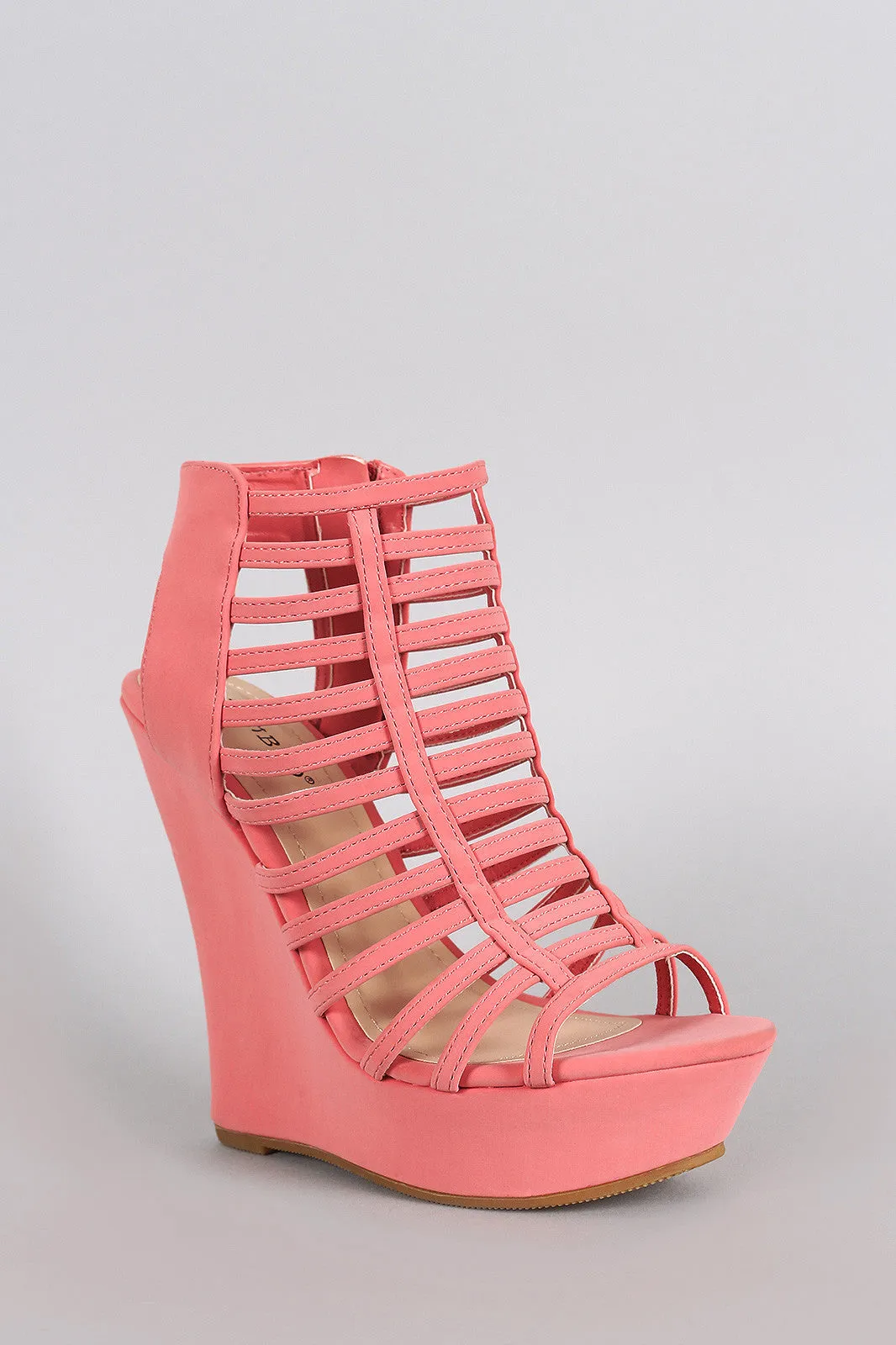 Bamboo Nubuck Strappy Ladder Open Toe Platform Wedge