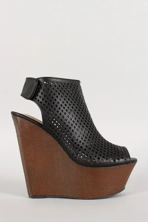 Bamboo Perforated Faux Wood Platform Wedge