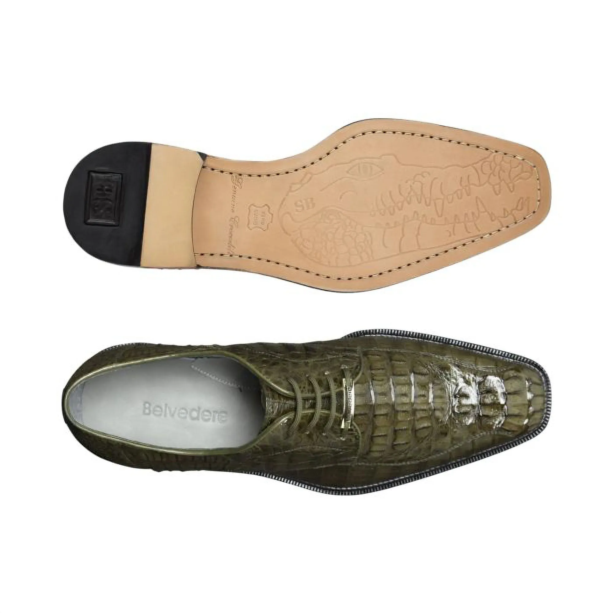 Belvedere Chapo in Olive Caiman Alligator Oxfords