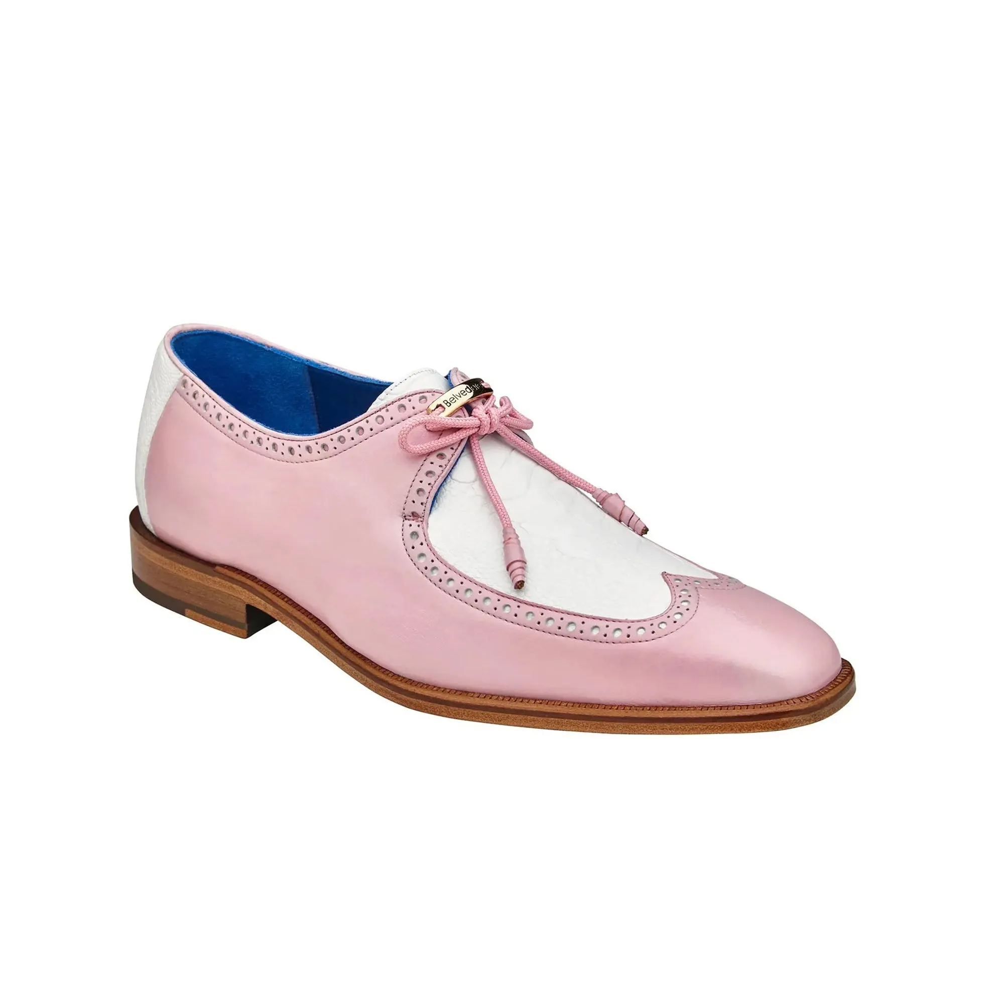 Belvedere Etore in Pink / White Ostrich Leg & Leather Oxfords