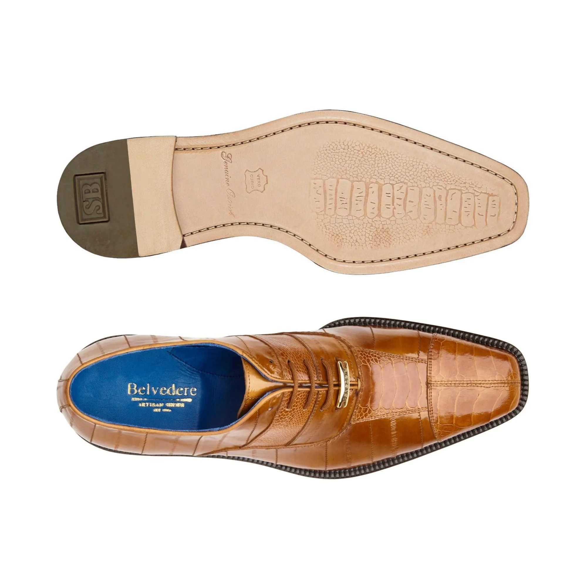 Belvedere Mare in Camel Genuine Ostrich & Eel Oxfords