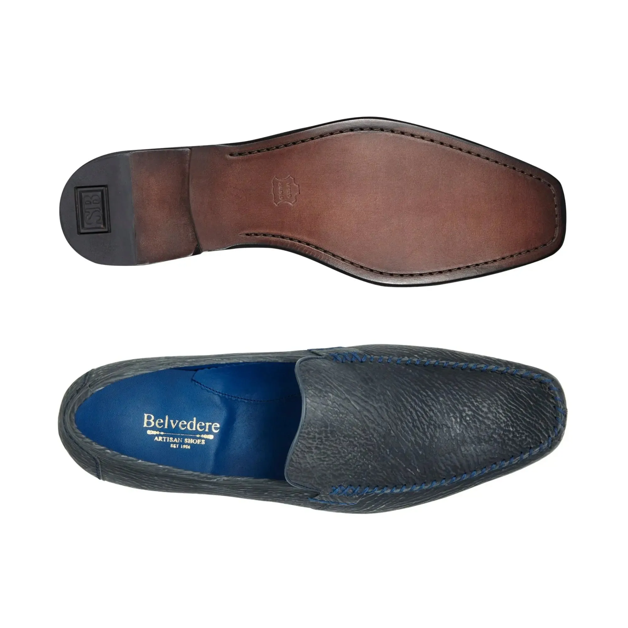 Belvedere Matteo in Blue Steel Genuine Shark Loafers