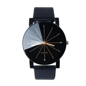 Black Round Dial Leather Women Watches