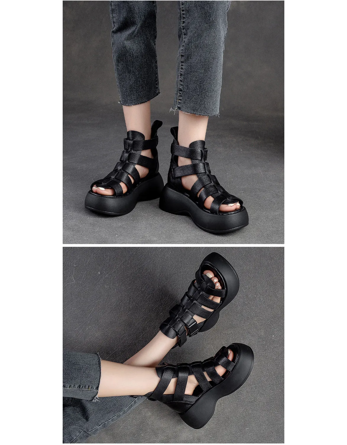 Breathable Side Buckle Strappy Retro Platform Sandals