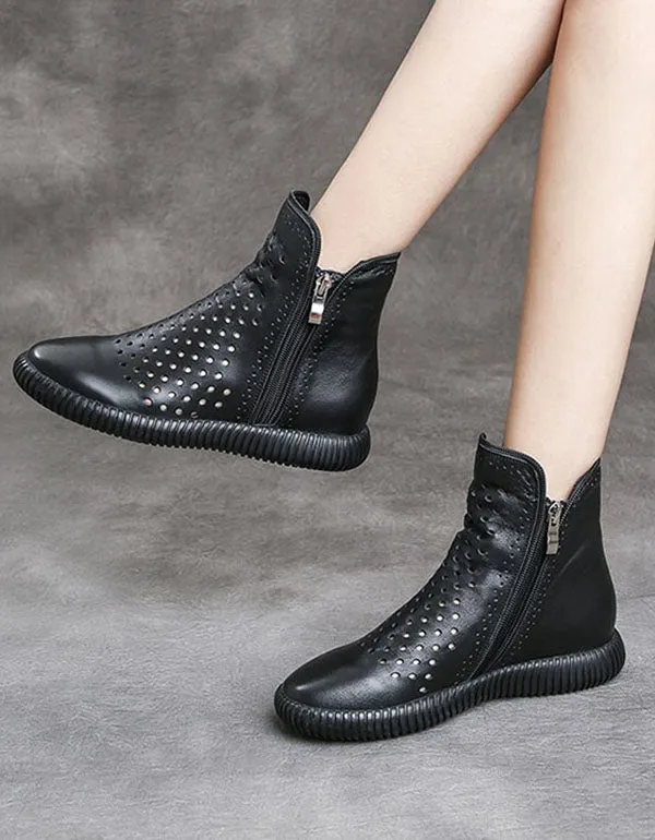 Breathable Summer Retro Leather Hollow Boots