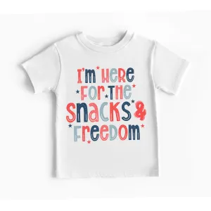 cute kids funny fourth of july just here for the snacks and freedom funny toddler kid 4th of july shirt