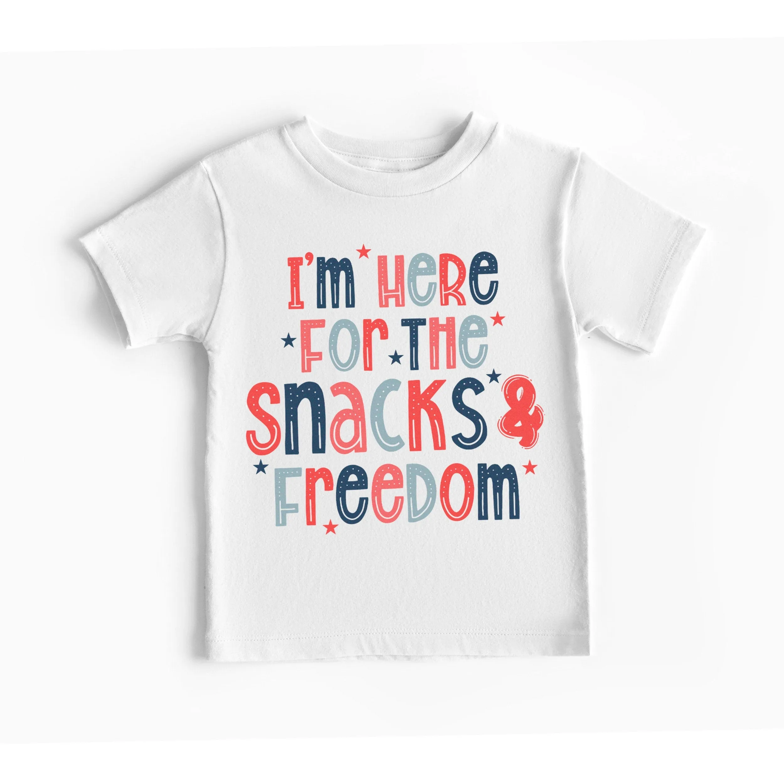 cute kids funny fourth of july just here for the snacks and freedom funny toddler kid 4th of july shirt