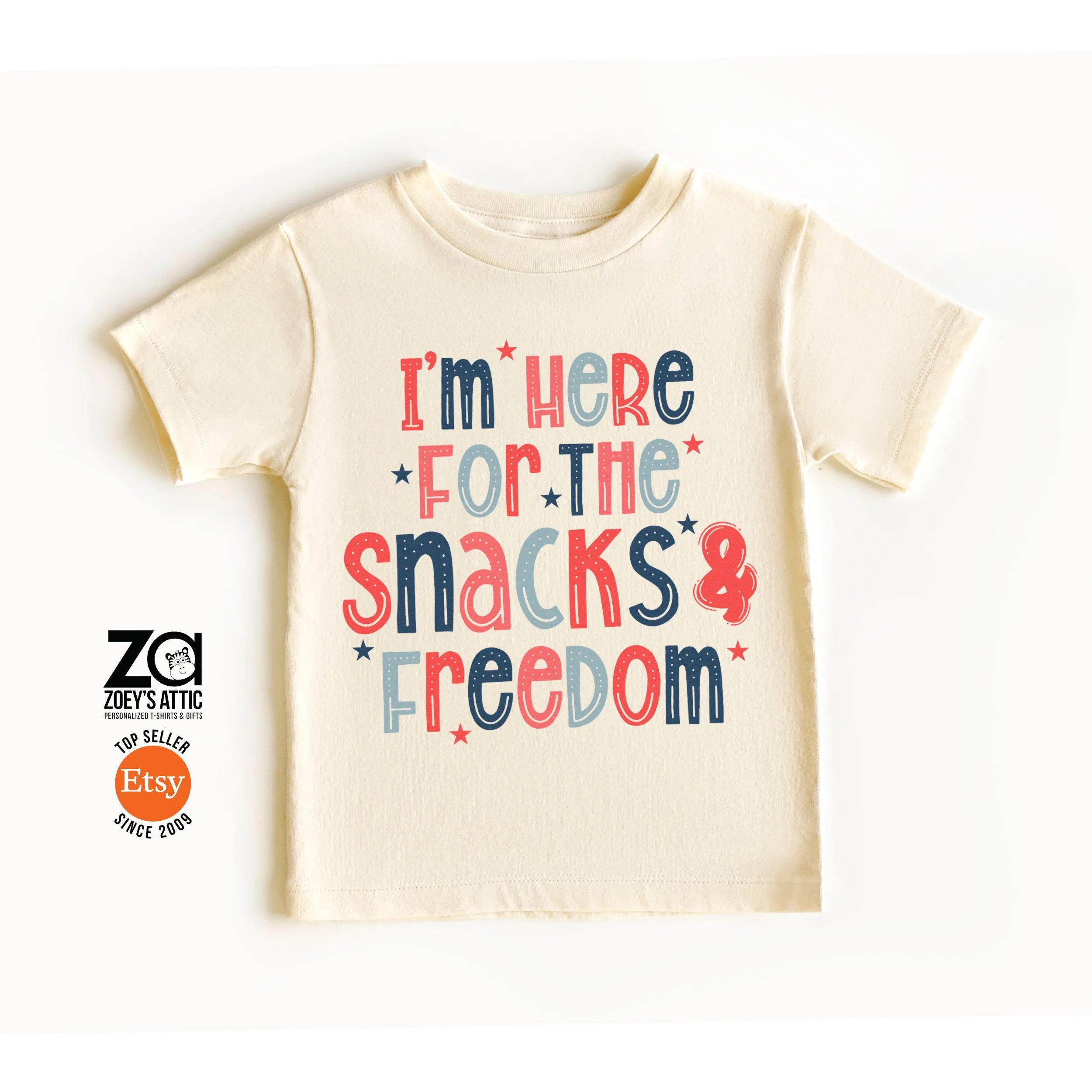 cute kids funny fourth of july just here for the snacks and freedom funny toddler kid 4th of july shirt