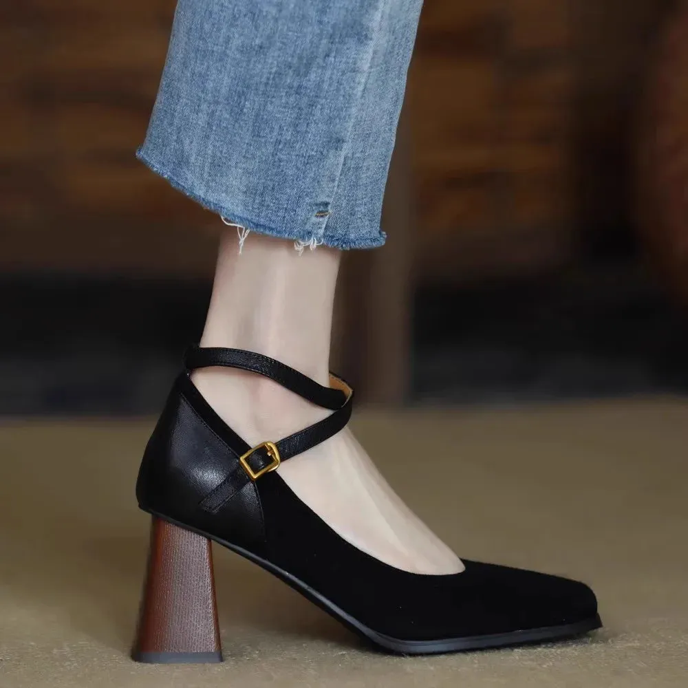 deanwangkt New Vintage Super High Heels Mary Jane Shoes Women Ankle Buckle Platform Pumps Woman Round Toe Chunky Heeled Lolita Shoes