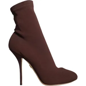 Dolce & Gabbana Brown Stiletto Heels Socks Ankle Boots Shoes