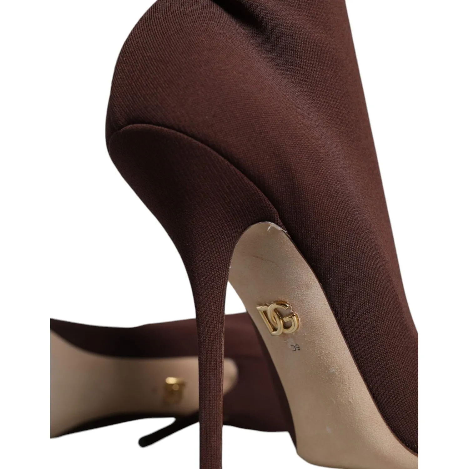 Dolce & Gabbana Brown Stiletto Heels Socks Ankle Boots Shoes