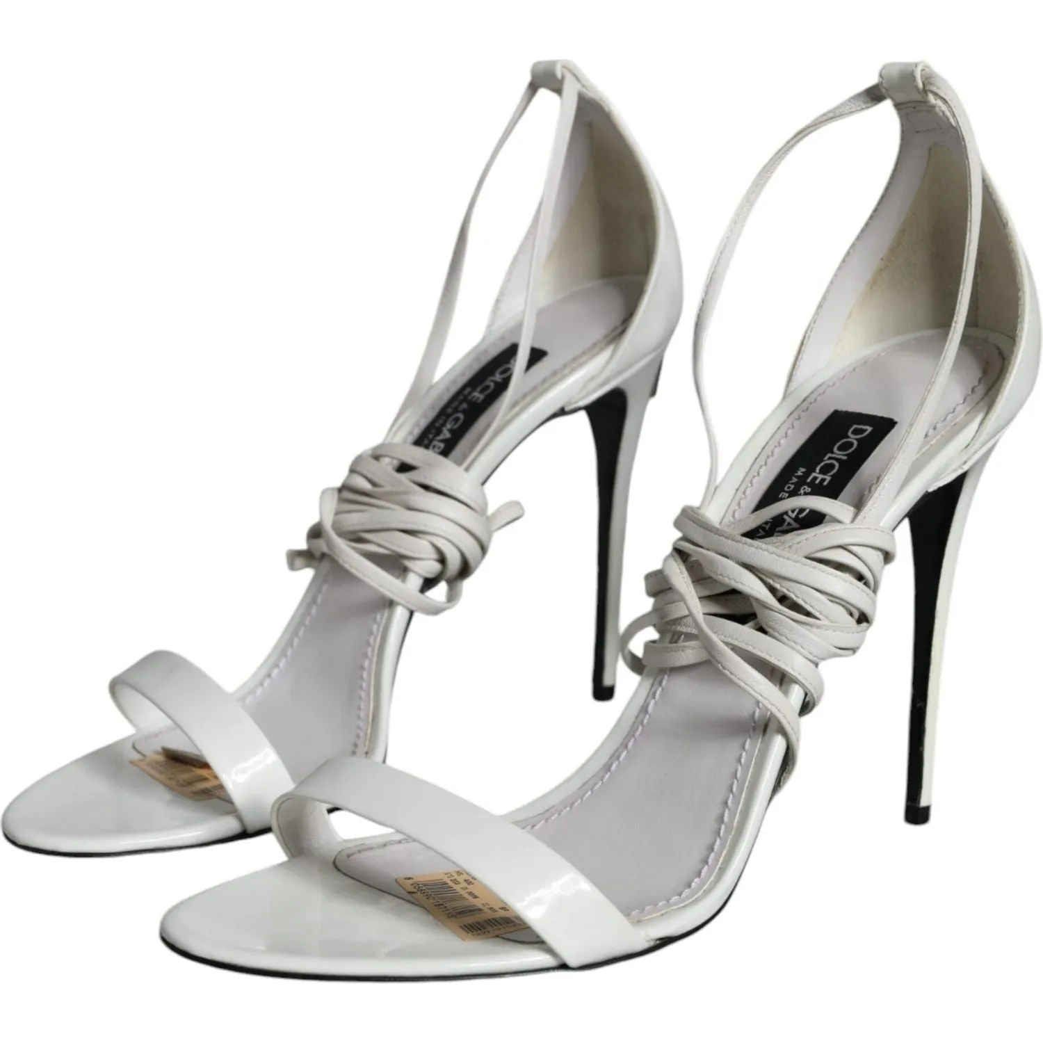 Dolce & Gabbana White Leather High Heels Sandals Shoes