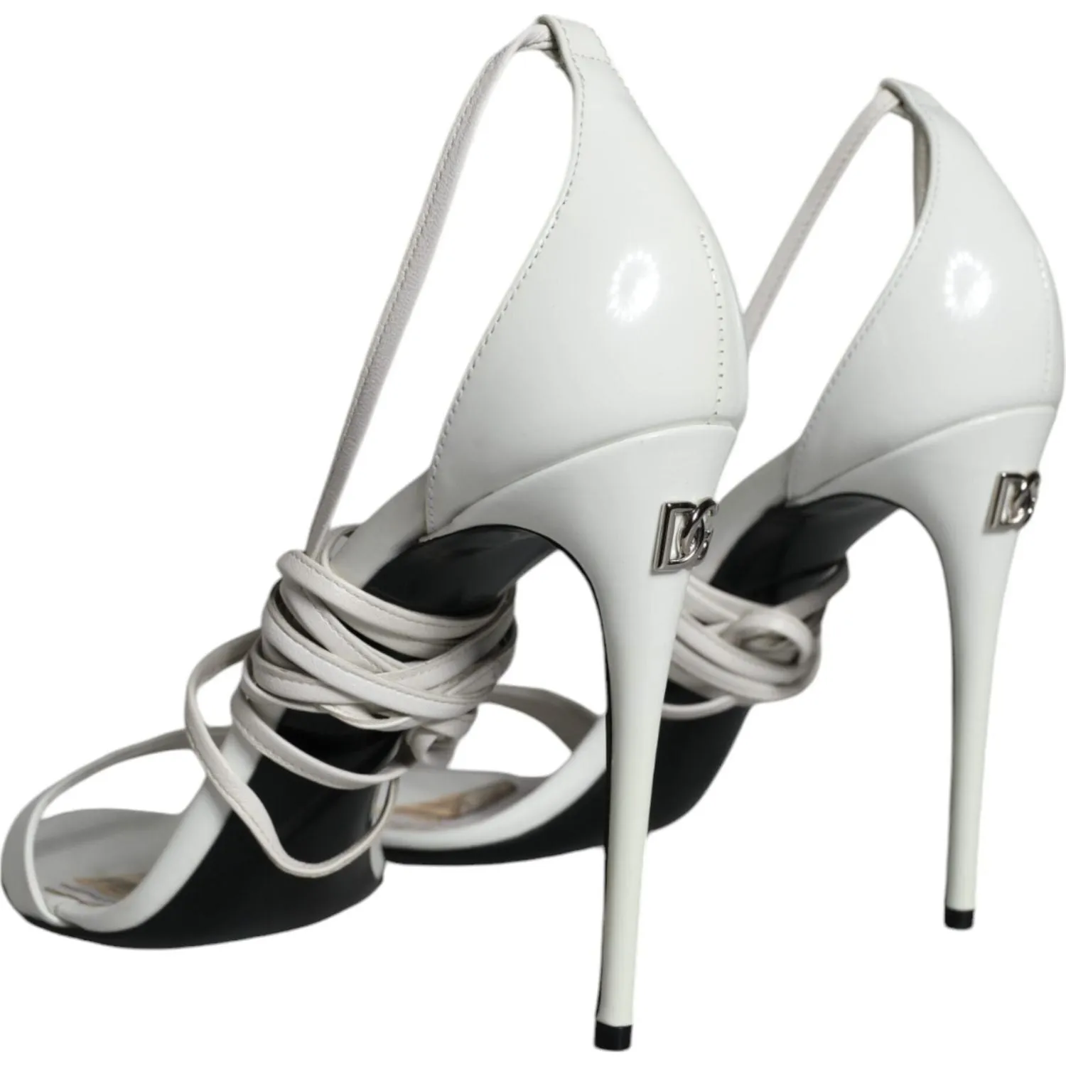 Dolce & Gabbana White Leather High Heels Sandals Shoes