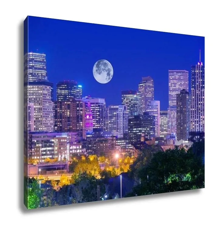 Gallery Wrapped Canvas, Denver Colorado At Night