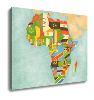 Gallery Wrapped Canvas, Map Of Africa Flags Of All Countries