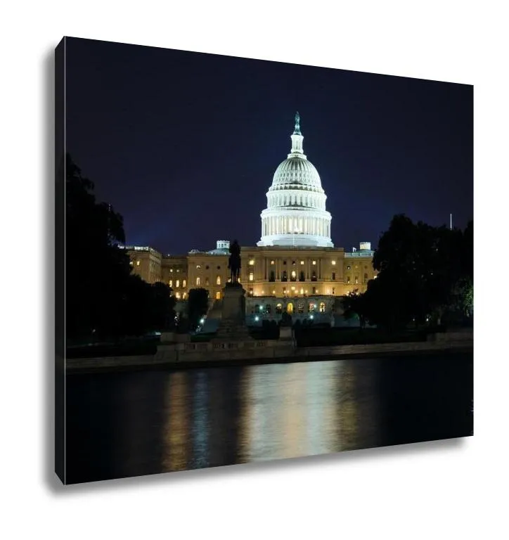 Gallery Wrapped Canvas, View On The Us Capitol In Washington Dc At Night