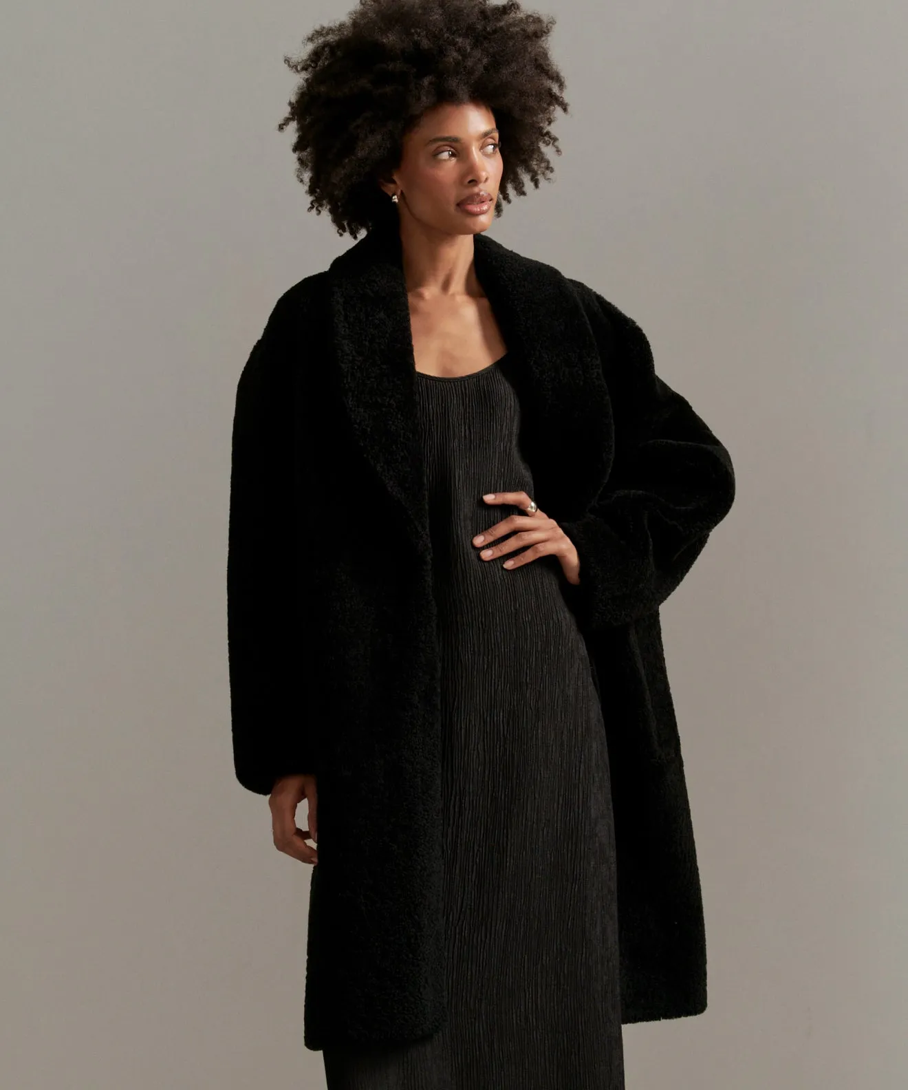 Long Shearling Yves Shawl Coat