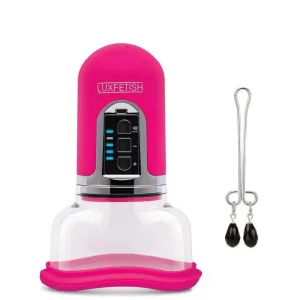 Lux Fetish Rechargeable 4 Function Auto Pussy Pump with Clit Stimulator in Pink