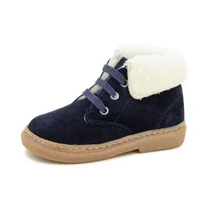 Navy and White Trimmed Trix Shearling Boots