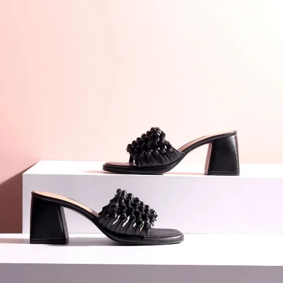 Saint  Nicia  Black Leather Block Heels