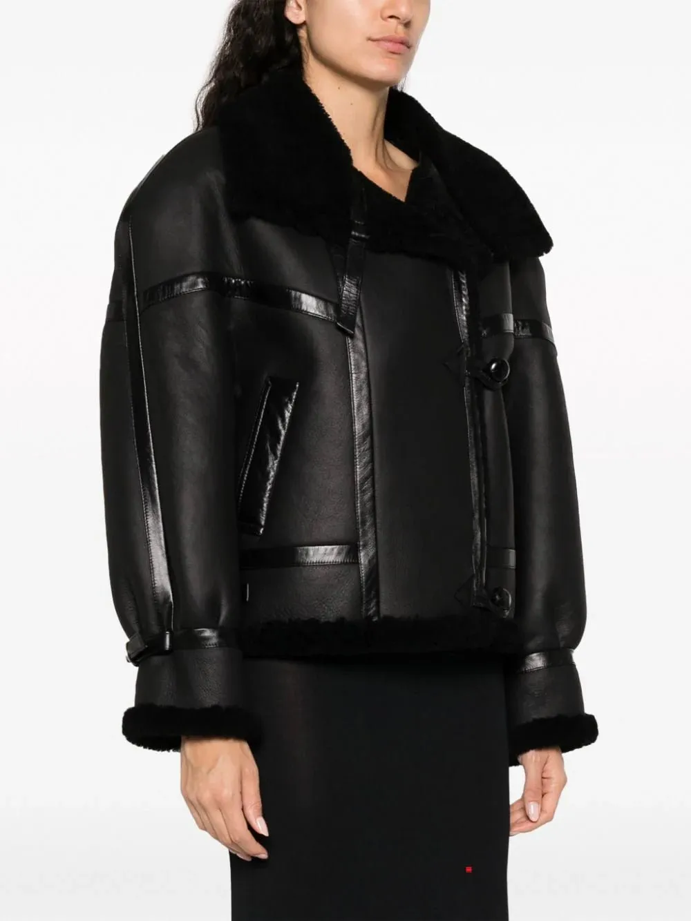 shearling-lined leather aviator jacket