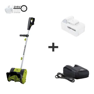 Snow Joe 24V-SS10-XR-SJG 24-Volt iON  Extended Run Time Cordless Snow Shovel Kit | 10-Inch | W/ 5.0-Ah Battery and Charger (Green)