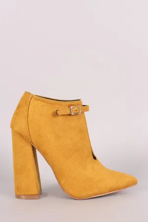 Suede Front Cutout Buckle Chunky Heel Bootie