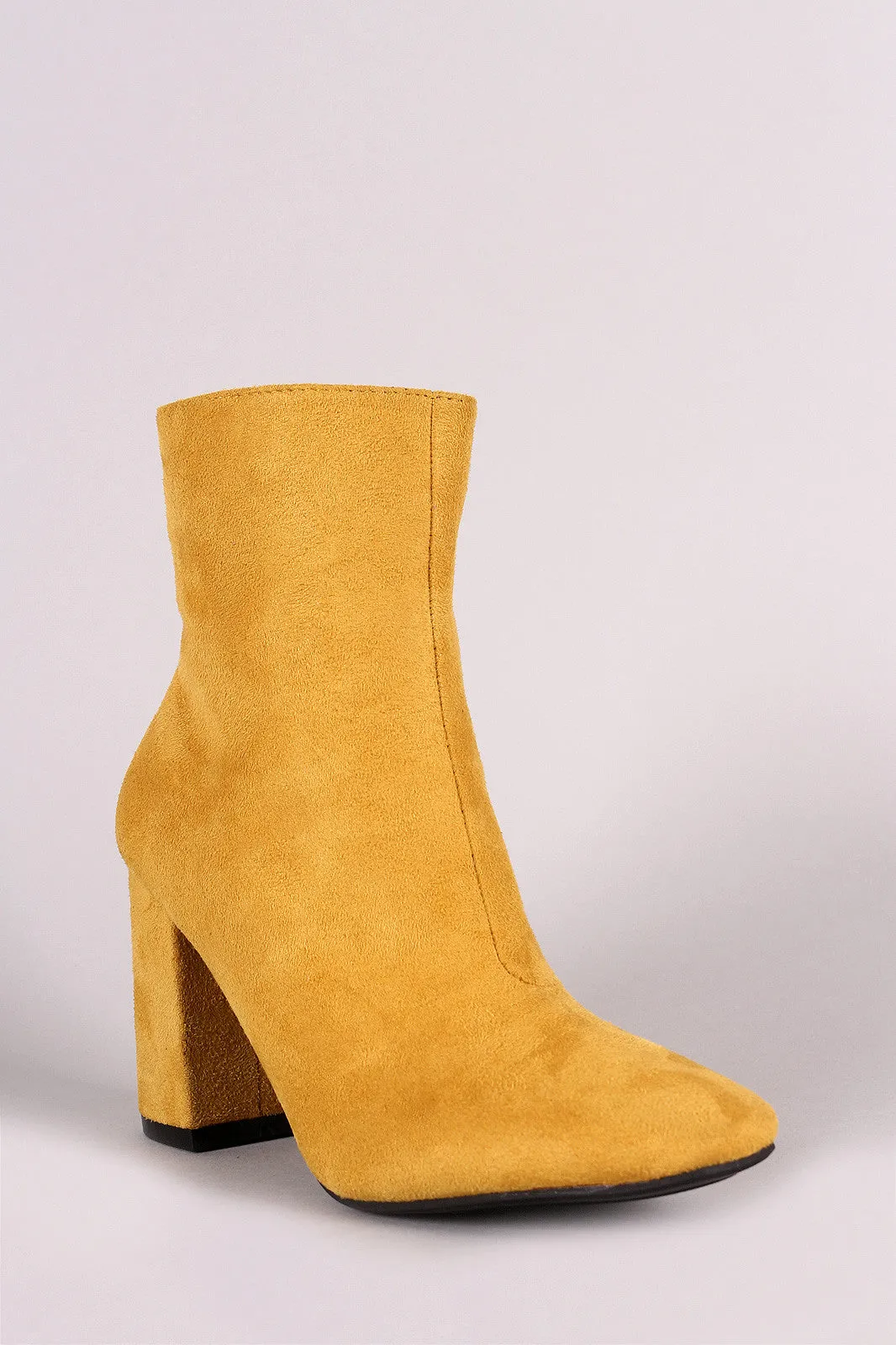 Suede Square Toe Zip-Up Chunky Heel Booties