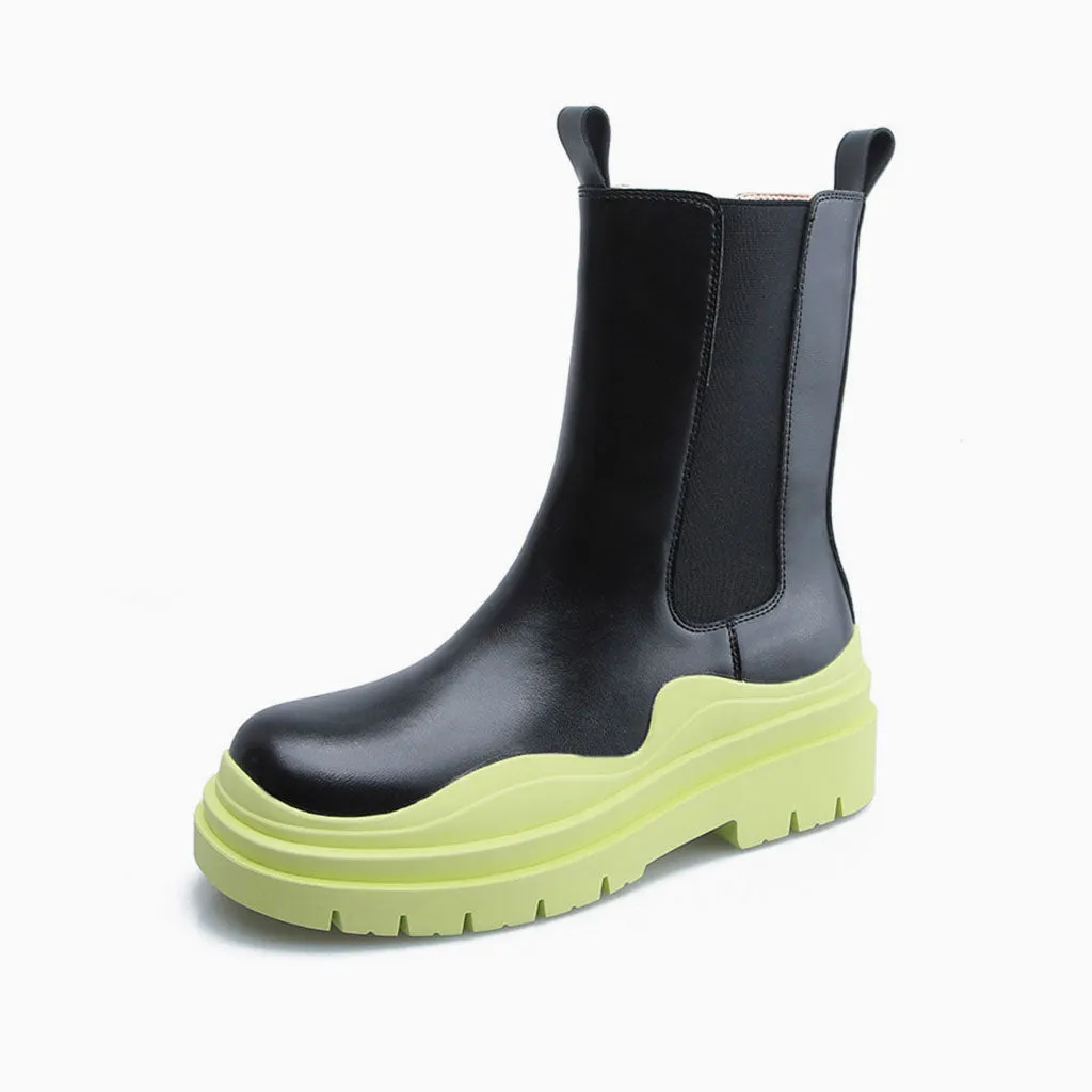 Unique Contrast Rubber-Trimmed Lug Sole Chelsea Boots - Yellow