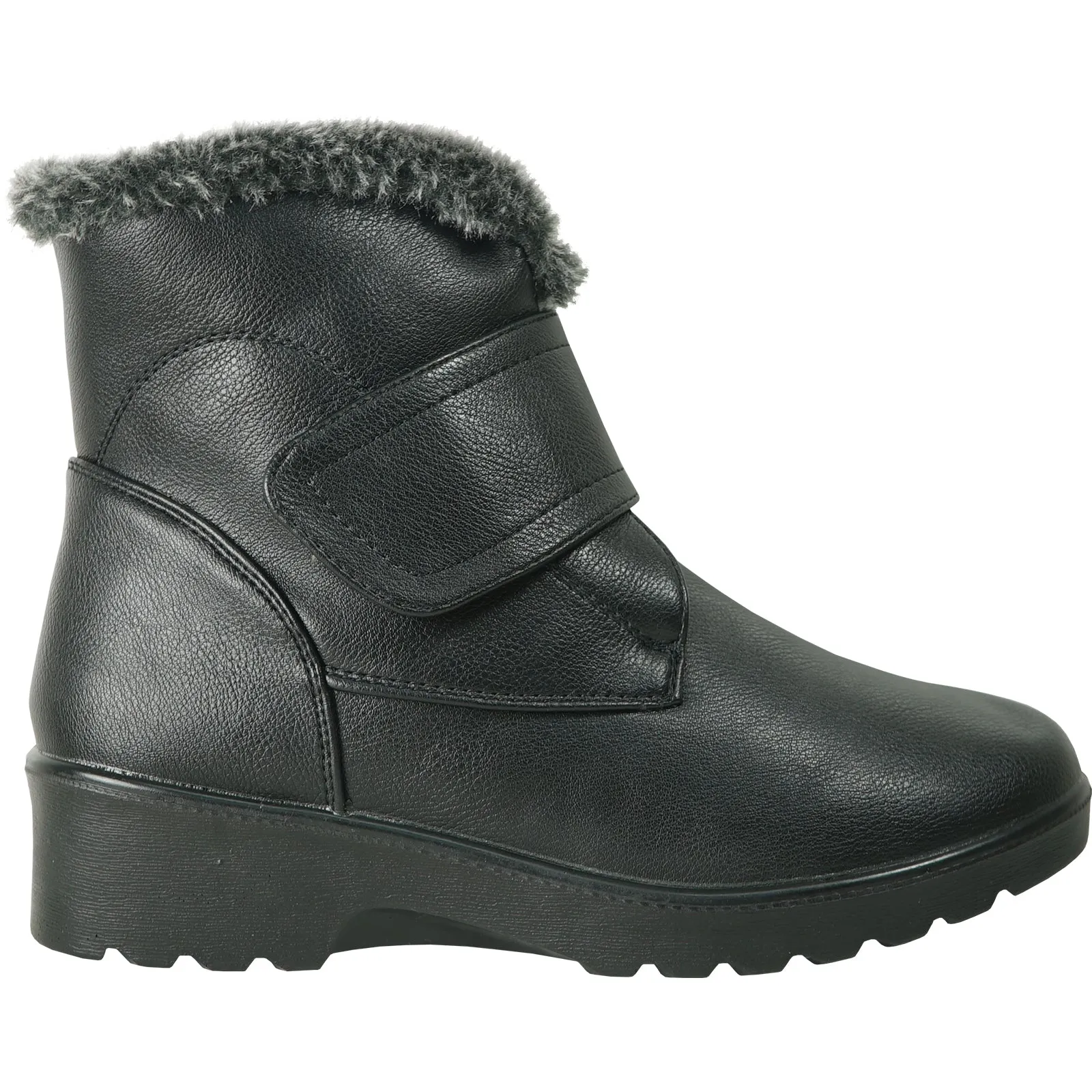 VANGELO Women Winter Fur Boot JL2576 Ankle Casual Boot Black - with Ice Cleat Outsole