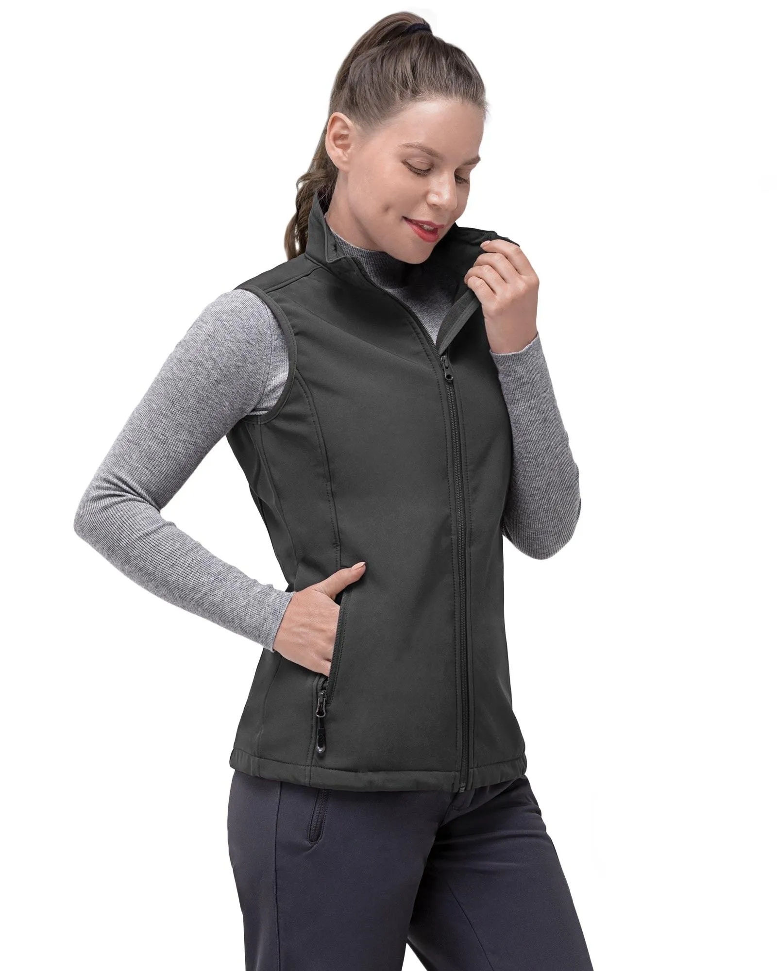 Women’s 0.88 lbs Weatherproof Softshell Fleece Lined Gilet Vest Outerwear with 4 Pockets