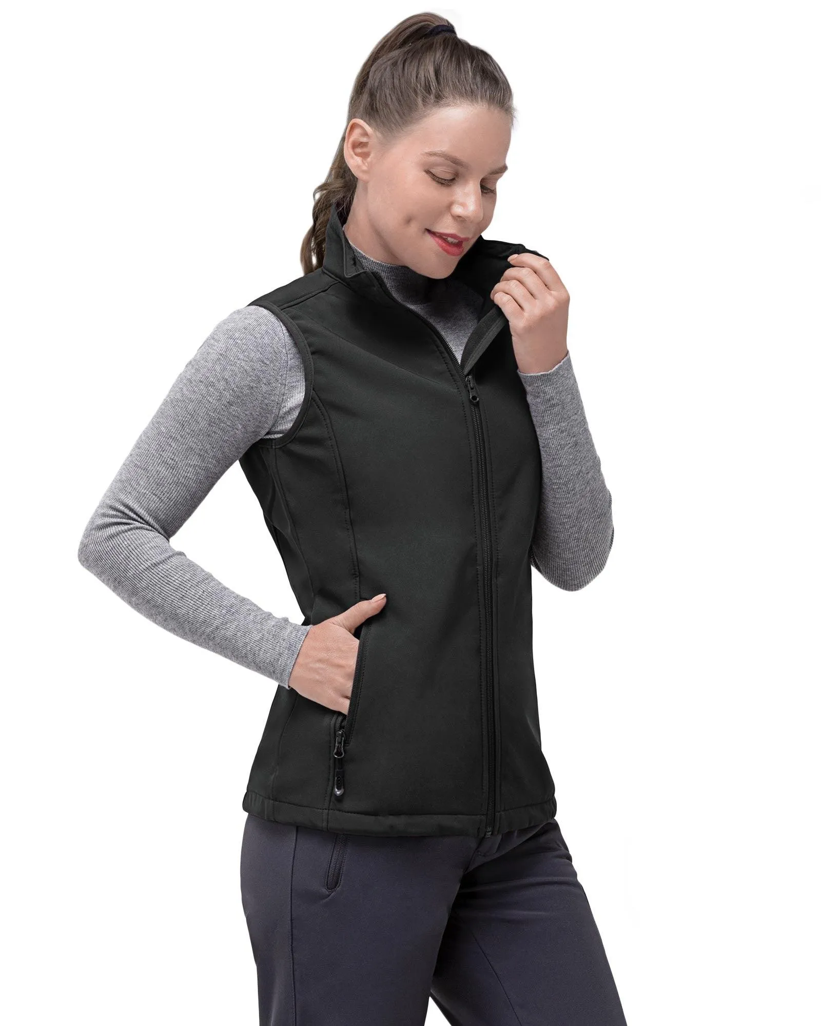 Women’s 0.88 lbs Weatherproof Softshell Fleece Lined Gilet Vest Outerwear with 4 Pockets