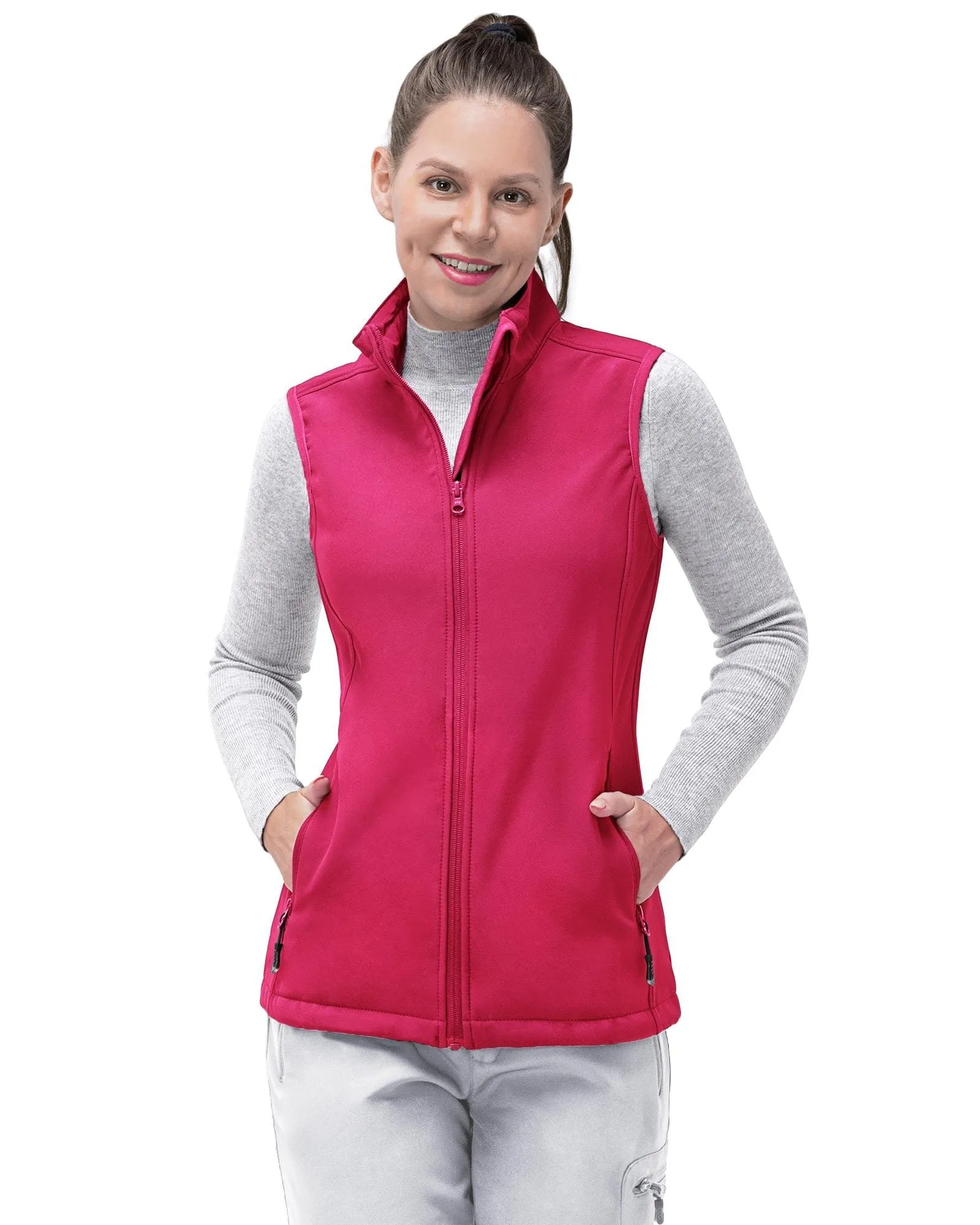 Women’s 0.88 lbs Weatherproof Softshell Fleece Lined Gilet Vest Outerwear with 4 Pockets