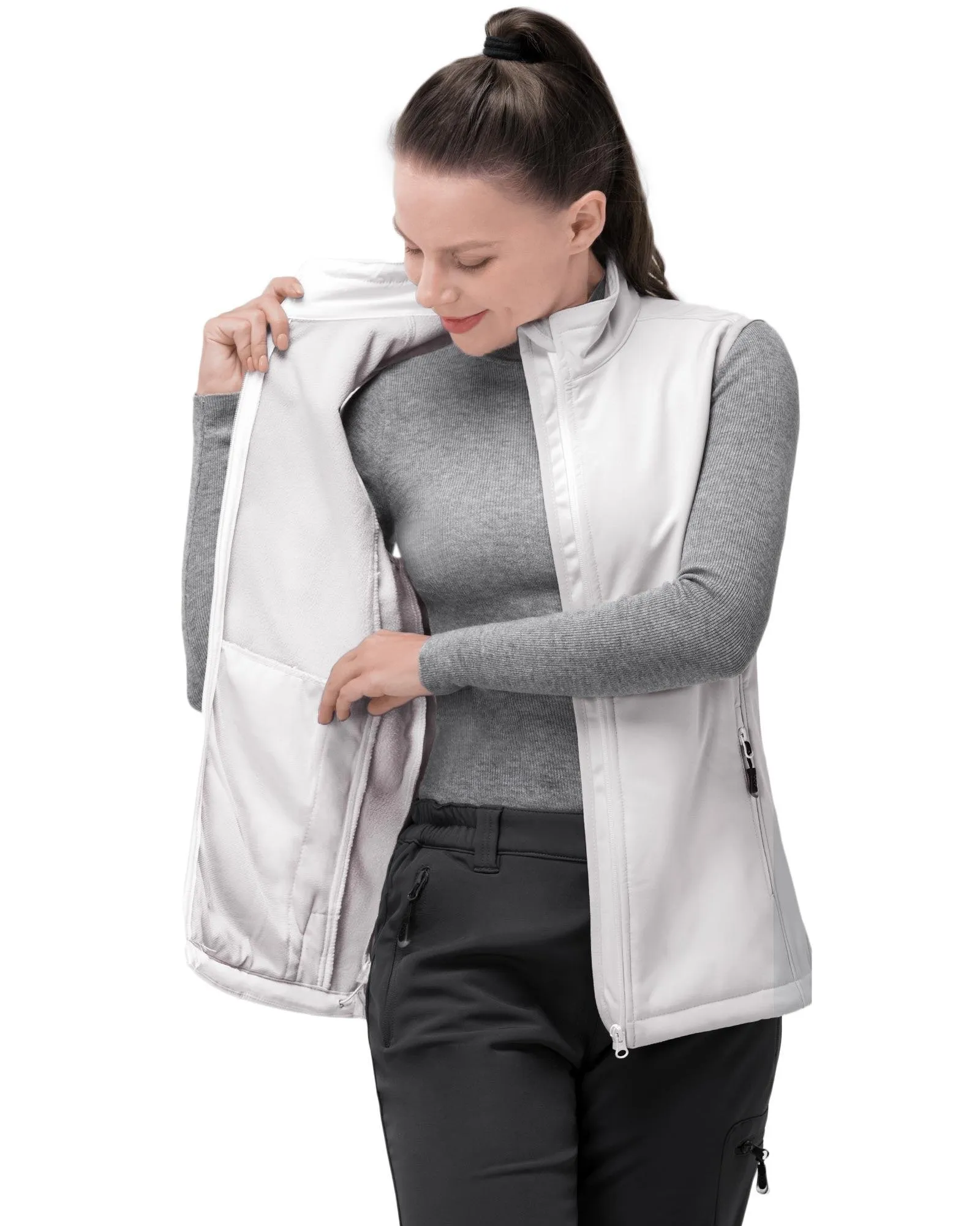 Women’s 0.88 lbs Weatherproof Softshell Fleece Lined Gilet Vest Outerwear with 4 Pockets