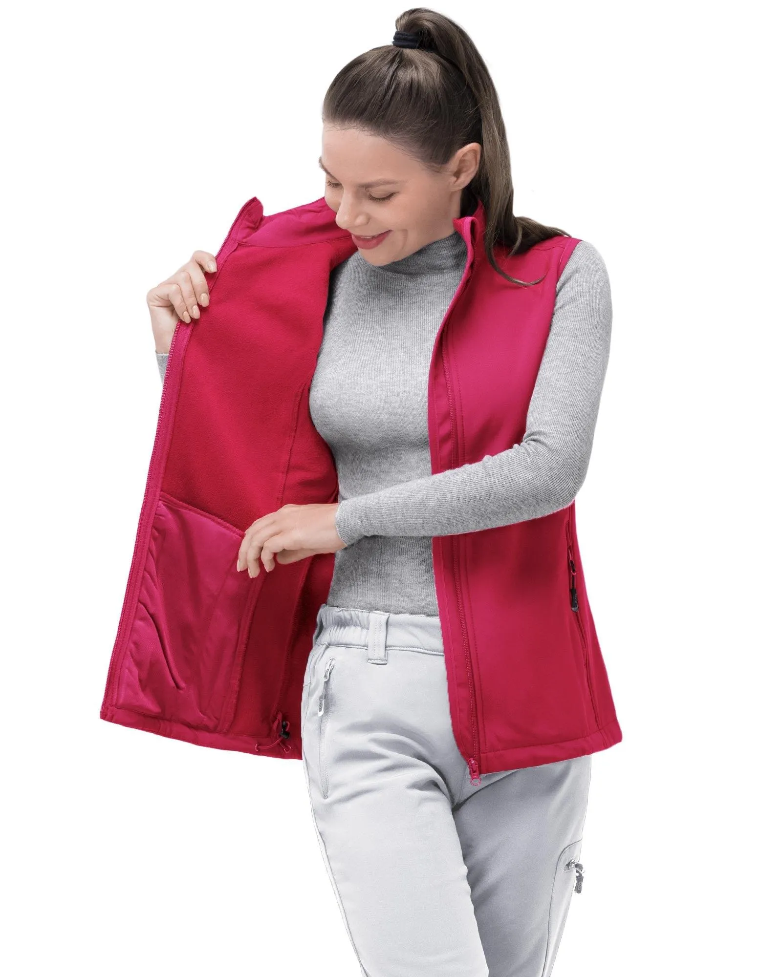 Women’s 0.88 lbs Weatherproof Softshell Fleece Lined Gilet Vest Outerwear with 4 Pockets