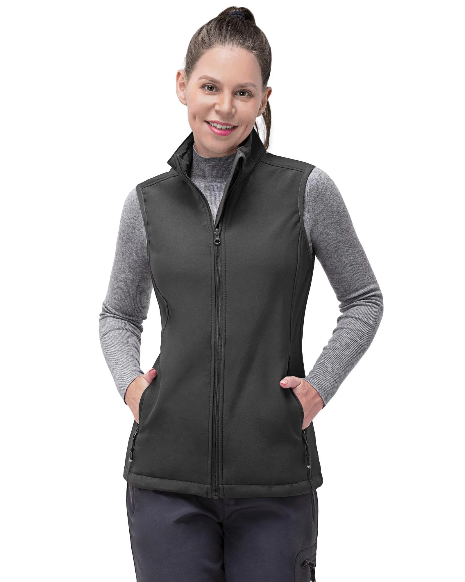 Women’s 0.88 lbs Weatherproof Softshell Fleece Lined Gilet Vest Outerwear with 4 Pockets