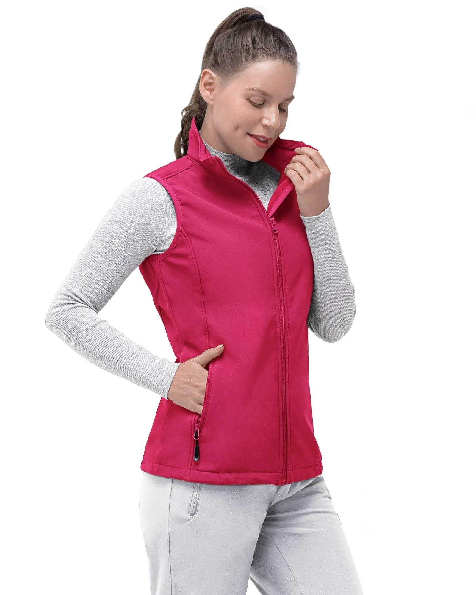 Women’s 0.88 lbs Weatherproof Softshell Fleece Lined Gilet Vest Outerwear with 4 Pockets