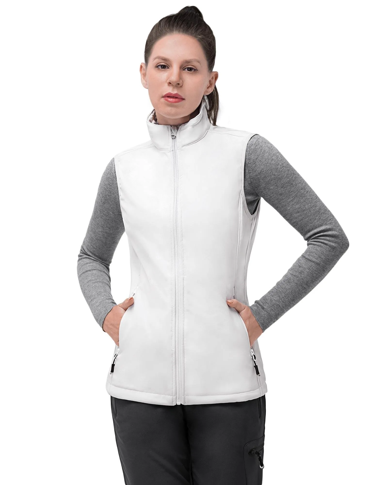 Women’s 0.88 lbs Weatherproof Softshell Fleece Lined Gilet Vest Outerwear with 4 Pockets